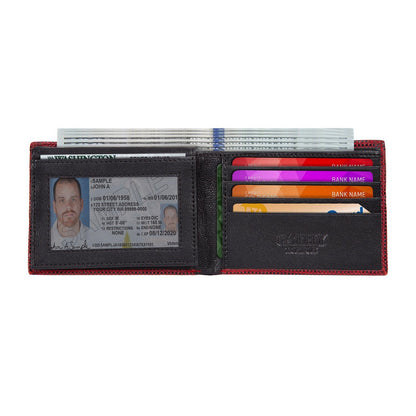 Red Colour Bi-Fold Italian Leather Slim Wallet ( 8 Card Slot + 2 Hidden Compartment )