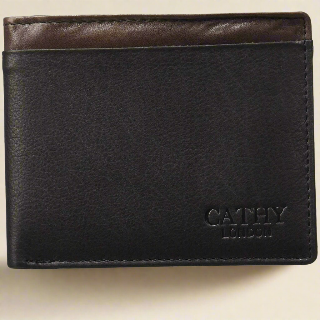 Black Colour Bi-Fold Italian Leather Slim Wallet ( 7 Card Slot + 2 Hidden Compartment + 1 ID Slot + Coin Pocket + Cash Compartment )