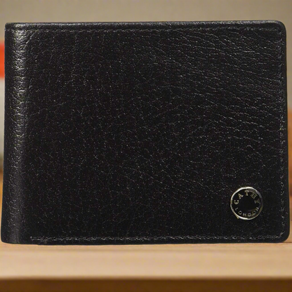 Black Colour Bi-Fold Italian Leather Slim Wallet ( 3 Card Slot + Coin Pocket + Cash Compartment )