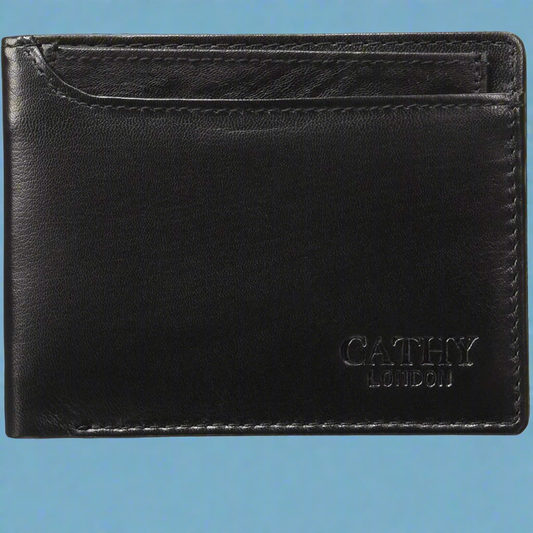 Black Colour Bi-Fold Italian Leather Slim Wallet ( 5 Card Slot + 2 Hidden Compartment +Coin Pocket + Cash Compartment )