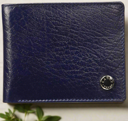 Blue Colour Bi-Fold Italian Leather Slim Wallet ( 9 Card Slot + 2 Hidden Compartment + 1 ID Slot + Cash Compartment )