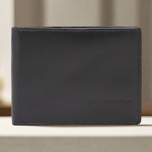 Black Colour Bi-Fold Italian Leather Slim Wallet ( 8 Card Slot + 2 ID Slot + 2 Hidden Compartment + Cash Compartment)