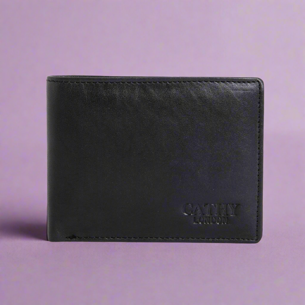 Black Colour Bi-Fold Italian Leather Slim Wallet ( 2 Card Slot + 2 Hidden Compartment +1 ID Slot + Coin Pocket +  Cash Compartment )