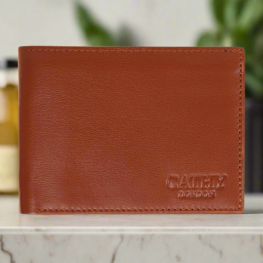 Tan Colour Bi-Fold Italian Leather Slim Wallet ( 8 Card Slot + 2 ID Slot + 2 Hidden Compartment + Cash Compartment)