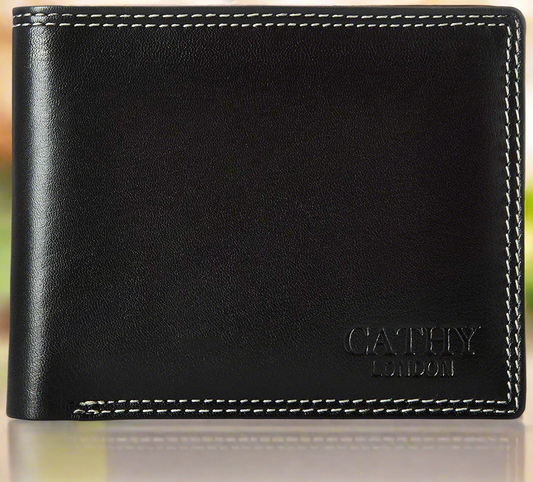 Black Colour Bi-Fold Italian Leather Slim Wallet ( 3 Card Slot + 2 Hidden Compartment +Coin Pocket + Cash Compartment )