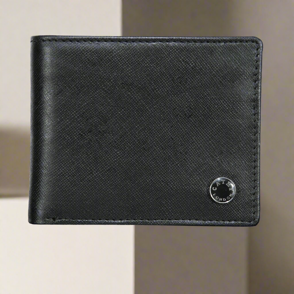 Black Colour Bi-Fold Italian Leather Slim Wallet ( 3 Card Slot + Coin Pocket + Cash Compartment )