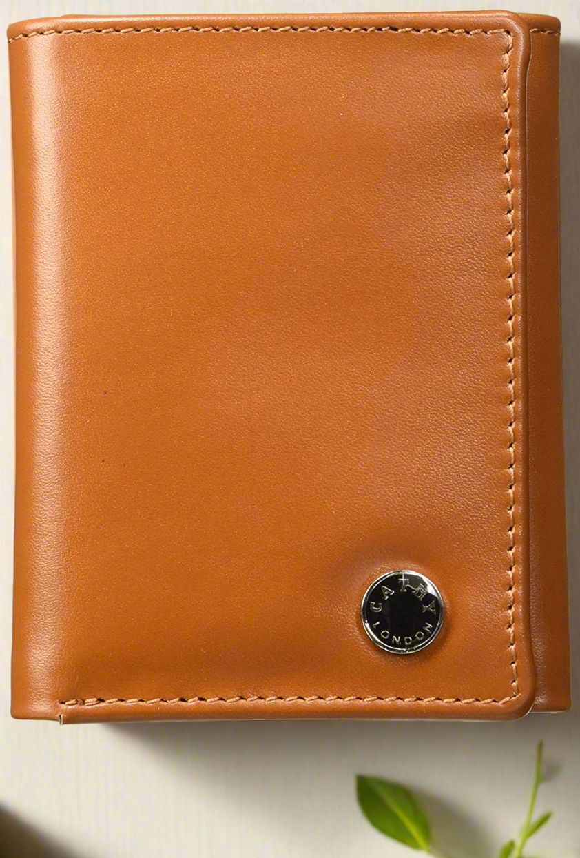 Tan Colour Tri-Fold Italian Leather Slim Wallet ( 4 Card Slot + 1 ID Slot + Cash Compartment )