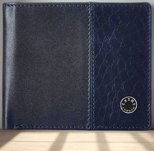 Blue Colour Bi-Fold Italian Leather Slim Wallet ( 8 Card Slot + 2 Hidden Compartment + Cash Compartment )