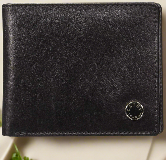 Black Colour Bi-Fold Italian Leather Slim Wallet ( 9 Card Slot + 2 Hidden Compartment + 1 ID Slot + Cash Compartment )