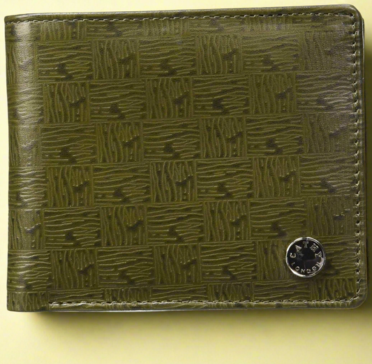 Olive Colour Bi-Fold Italian Leather Slim Wallet ( 3 Card Slot + 2 Hidden Compartment + Coin Pocket + Cash Compartment)