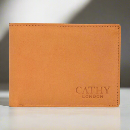 Tan Colour Bi-Fold Italian Leather Slim Wallet (8 Card Slot + 2 ID Slot + 2 Hidden Compartment + Cash Compartment)