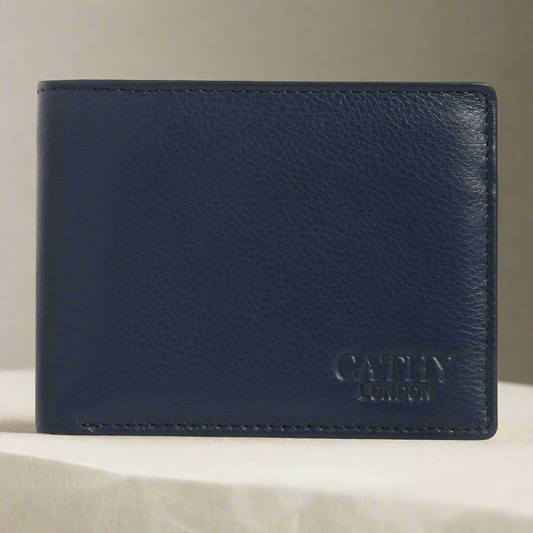 Blue Colour Bi-Fold Italian Leather Slim Wallet (8 Card Slot + 2 Hidden Compartment + 1 ID Slot + Coin Pocket + Cash Compartment)