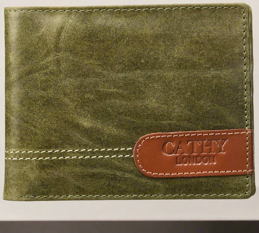 Olive Colour Bi-Fold Italian Leather Slim Wallet ( 6 Card Slot + 2 Hidden Compartment + Cash Compartment )