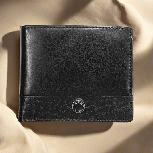 Black Colour Bi-Fold Italian Leather Slim Wallet ( 3 Card Slot + Coin Pocket + Cash Compartment )