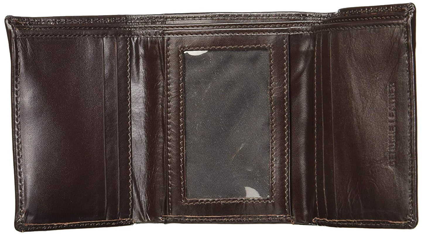 Coffee Colour Tri-Fold Italian Leather Slim Wallet ( 4 Card Slot + 1 ID Slot + Cash Compartment )