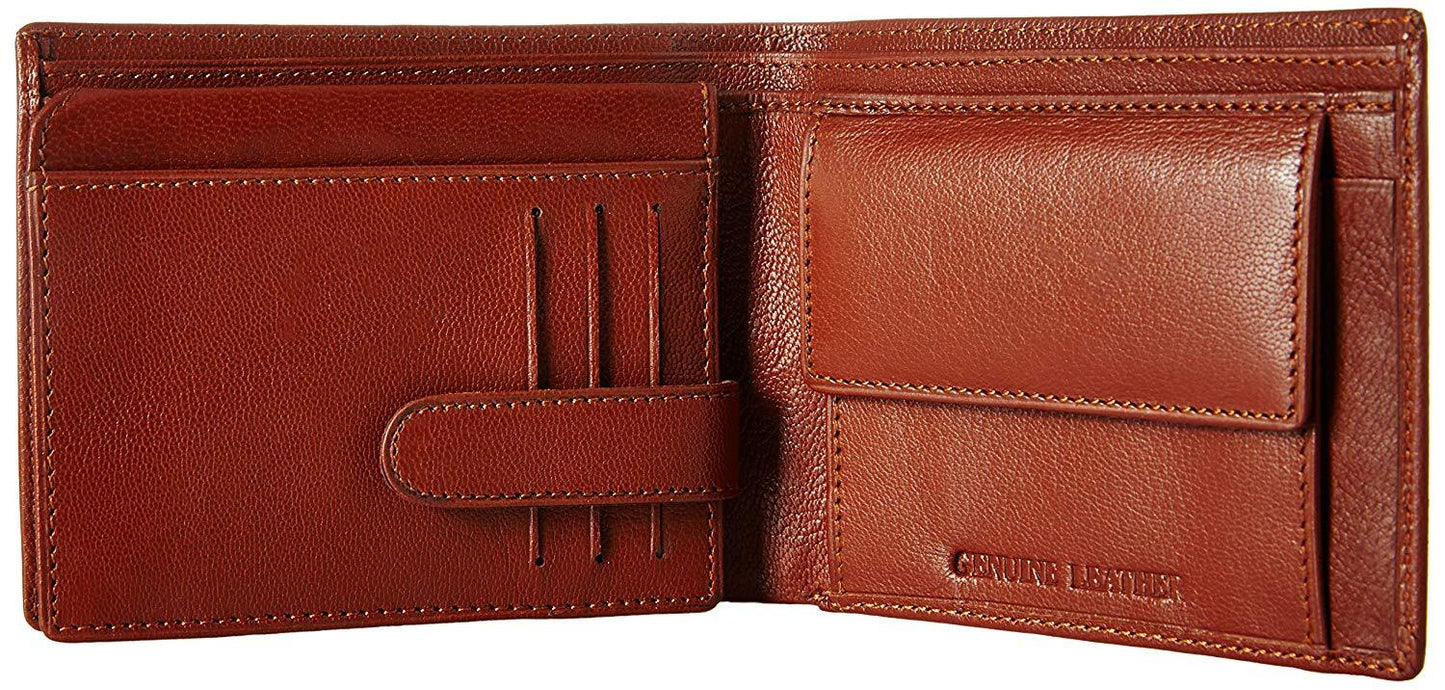 Tan Colour Bi-Fold Italian Leather Slim Wallet (7 Card Slot + 2 Hidden Compartment + 1 ID Slot + Coin Pocket + Cash Compartment)