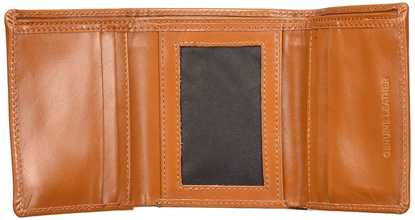 Tan Colour Tri-Fold Italian Leather Slim Wallet ( 4 Card Slot + 1 ID Slot + Cash Compartment )