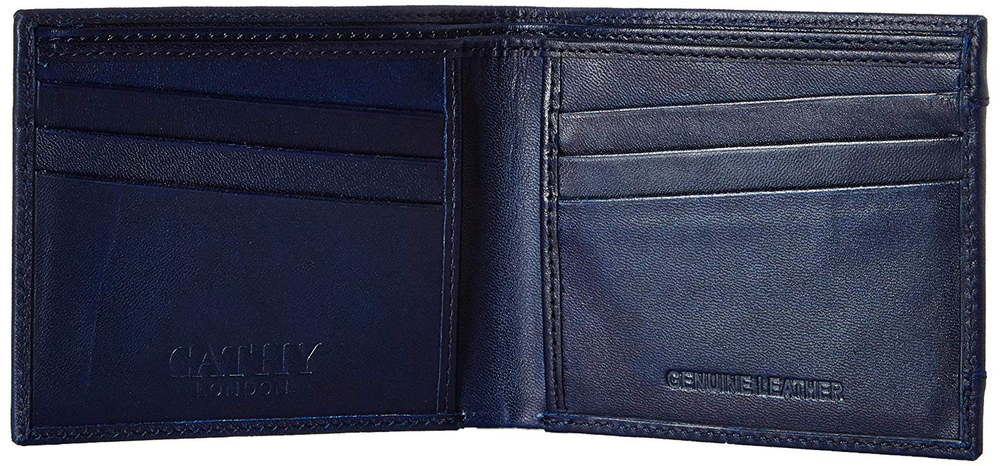 Blue Colour Bi-Fold Italian Leather Slim Wallet ( 6 Card Slot + 2 Hidden Compartment + Cash Compartment)