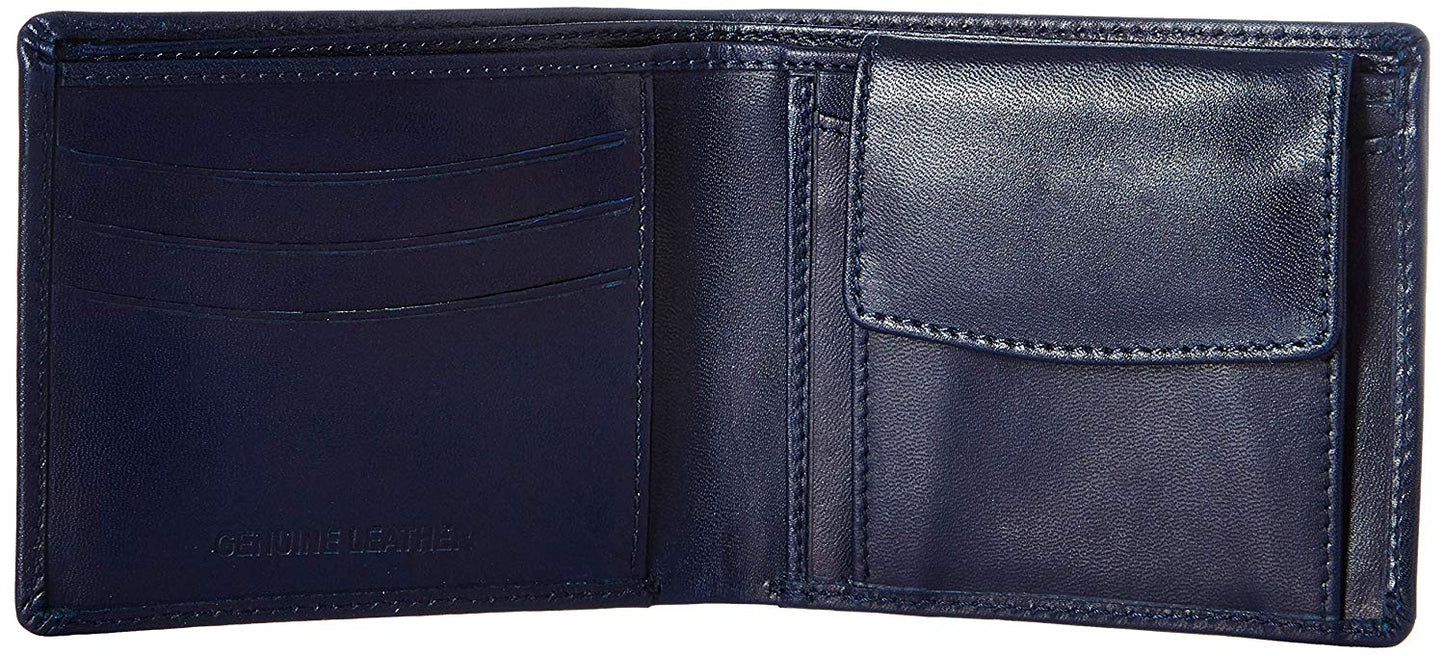 Blue Colour Bi-Fold Italian Leather Slim Wallet ( 3 Card Slot + 2 Hidden Compartment + Coin Pocket + Cash Compartment)