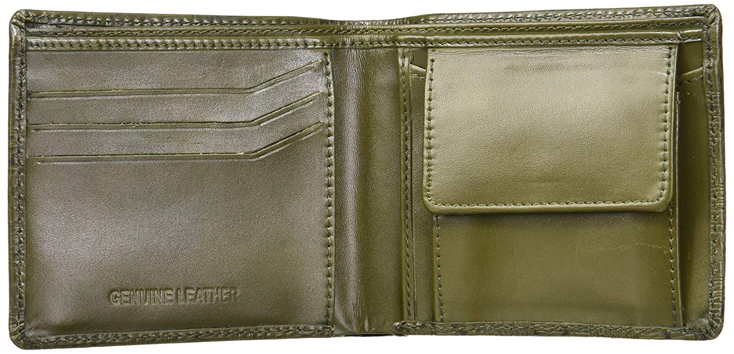 Olive Colour Bi-Fold Italian Leather Slim Wallet ( 3 Card Slot + 2 Hidden Compartment + Coin Pocket + Cash Compartment)