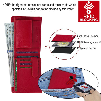 Red Colour Bi-Fold Italian Leather Slim Wallet (7 Card Slot + 2 Hidden Compartment + 1 ID Slot + Coin Pocket + Cash Compartment)