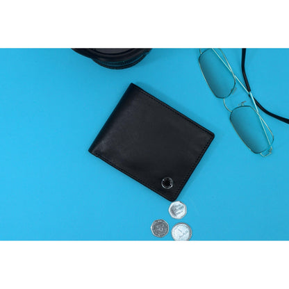 Black Colour Bi-Fold Italian Leather Slim Wallet ( 3 Card Slot + Coin Pocket + Cash Compartment )