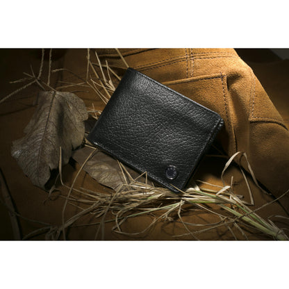 Black Colour Bi-Fold Italian Leather Slim Wallet ( 3 Card Slot + Coin Pocket + Cash Compartment )