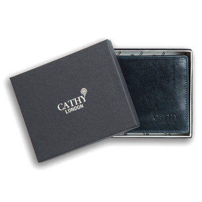 Blue Colour Bi-Fold Italian Leather Slim Wallet ( 6 Card Slot + 1 ID Slot + Coin Pocket + Cash Compartment )