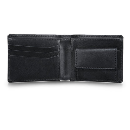 Black Colour Bi-Fold Italian Leather Slim Wallet ( 3 Card Slot + Coin Pocket + Cash Compartment )