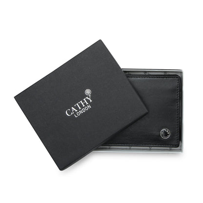 Black Colour Bi-Fold Italian Leather Slim Wallet ( 3 Card Slot + Coin Pocket + Cash Compartment )