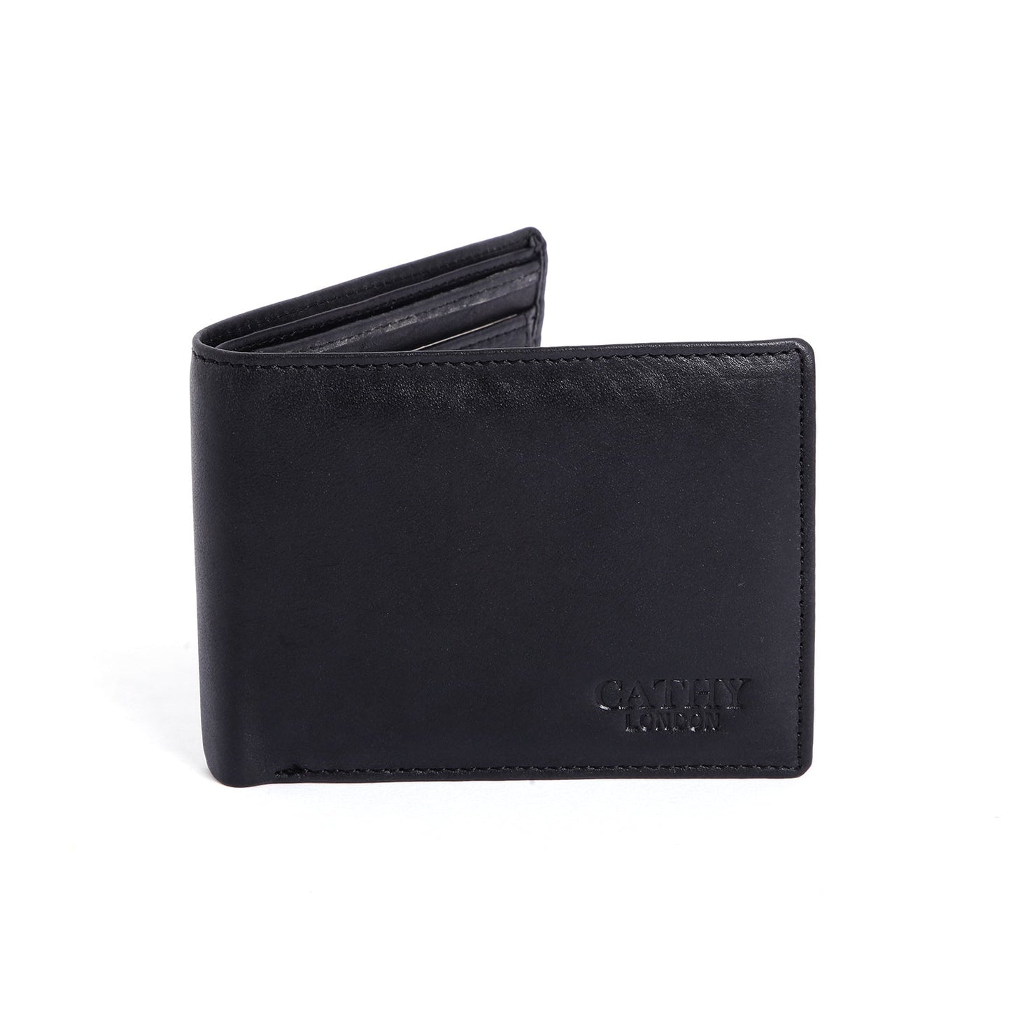 Black Colour Bi-Fold Italian Leather Slim Wallet ( 2 Card Slot + 2 Hidden Compartment +1 ID Slot + Coin Pocket +  Cash Compartment )