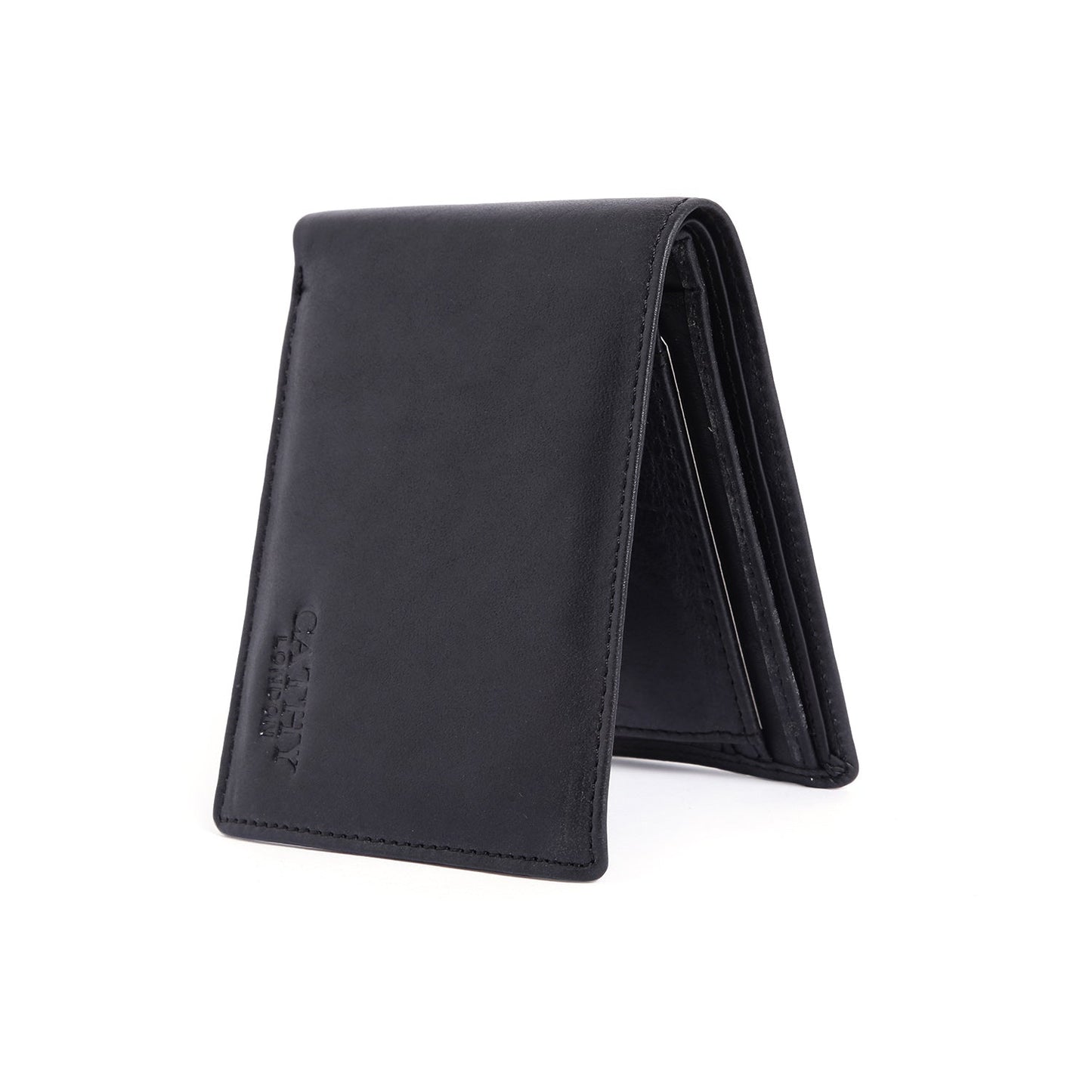 Black Colour Bi-Fold Italian Leather Slim Wallet ( 2 Card Slot + 2 Hidden Compartment +1 ID Slot + Coin Pocket +  Cash Compartment )