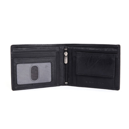 Black Colour Bi-Fold Italian Leather Slim Wallet ( 2 Card Slot + 2 Hidden Compartment +1 ID Slot + Coin Pocket +  Cash Compartment )