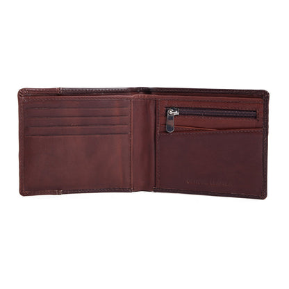 Brown Colour Bi-Fold Italian Leather Slim Wallet ( 3 Card Slot + Coin Pocket + Cash Compartment )