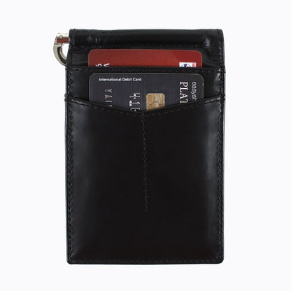 Black Colour Bi-Fold Italian Leather Money Clip Card Holder/Slim Wallet (4 Cards + 1 ID Slot + Money Clip )