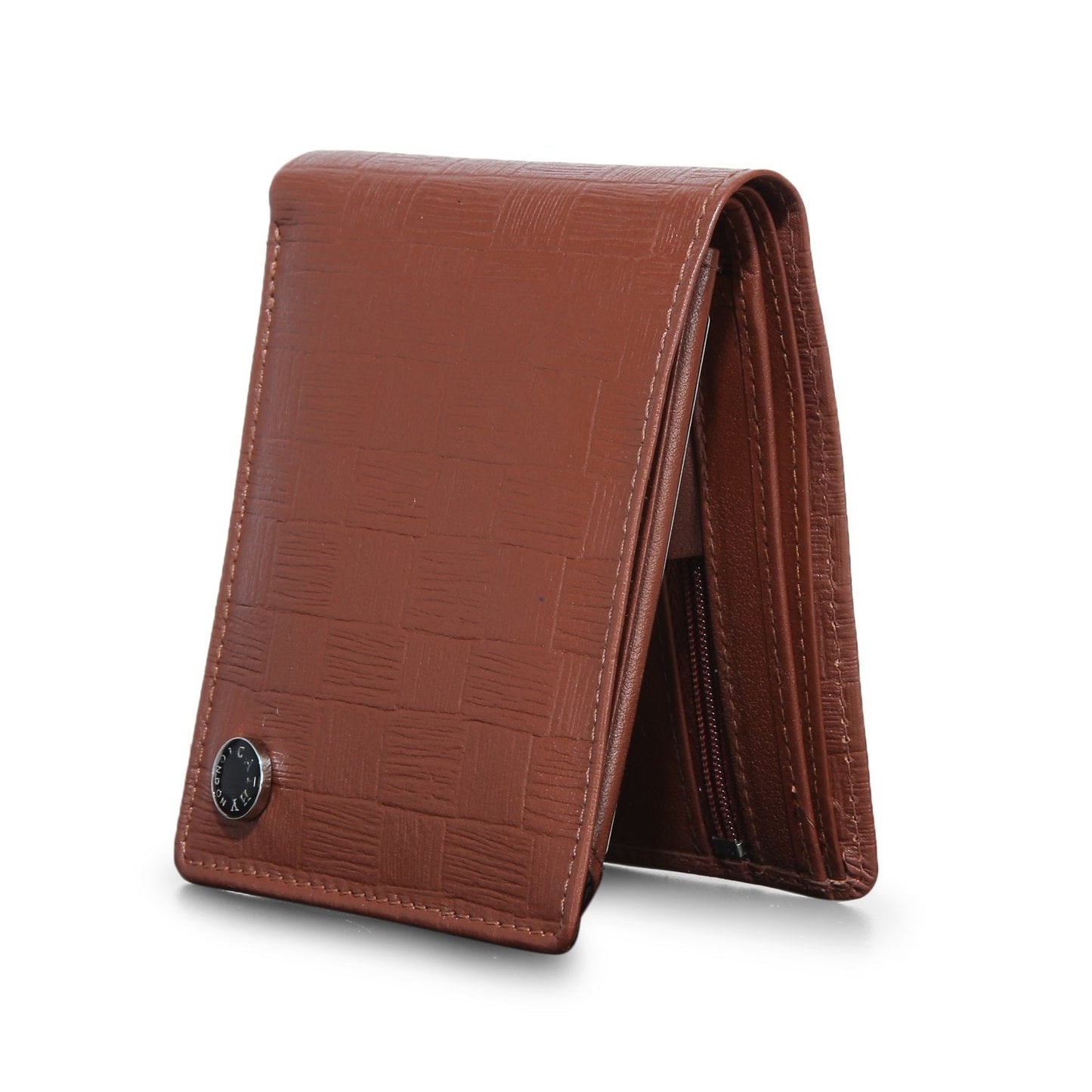 Tan Colour Bi-Fold Italian Leather Slim Wallet ( 6 Card Slot + 2 Hidden Compartment + 1 ID Slot + Coin Pocket + Cash Compartment )