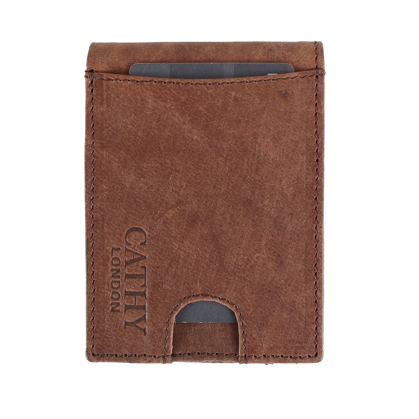 Brown Colour Bi-Fold Italian Leather Money Clip Card Holder/Slim Wallet (6 Cards + 1 ID Slot + Cash Compartment )