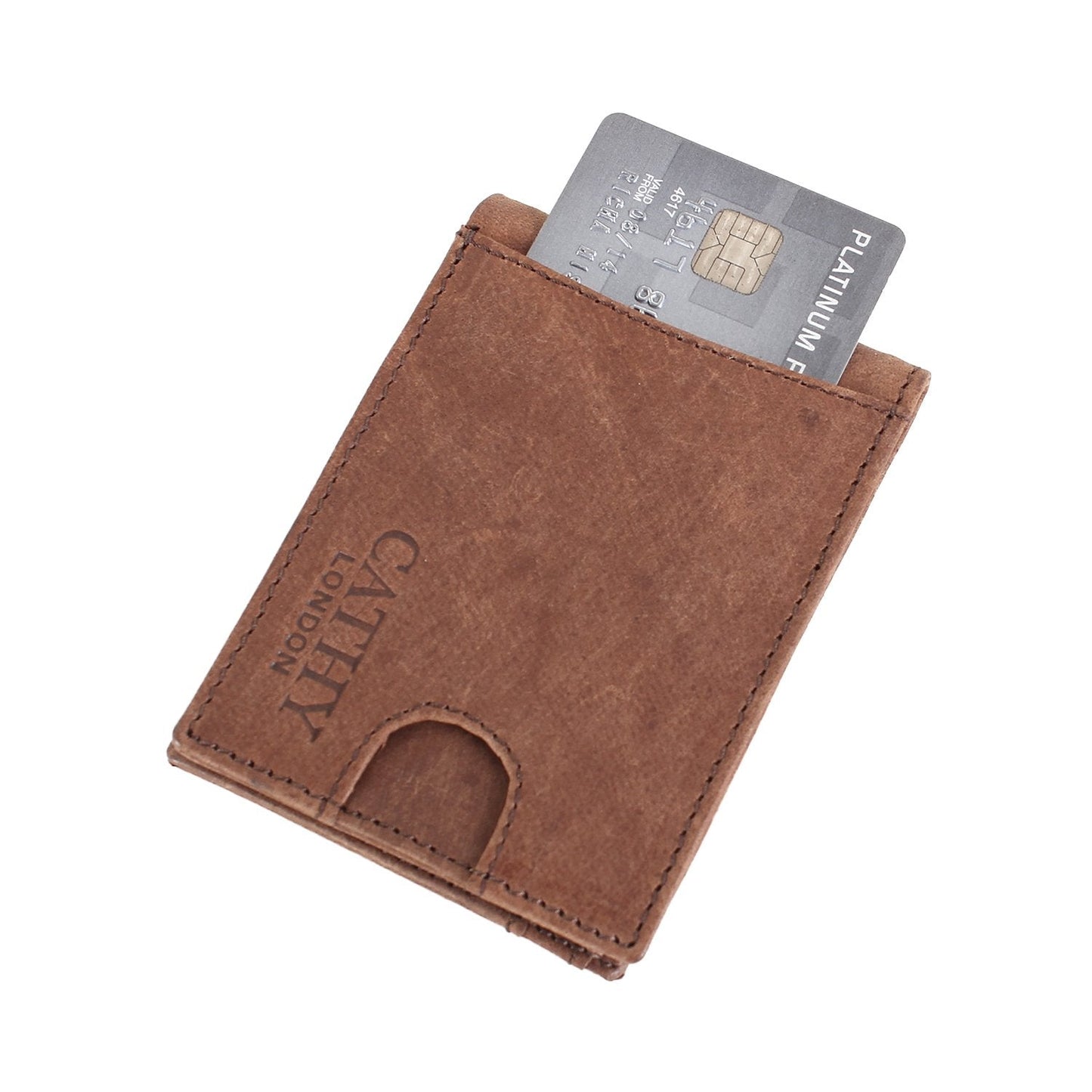 Brown Colour Bi-Fold Italian Leather Money Clip Card Holder/Slim Wallet (6 Cards + 1 ID Slot + Cash Compartment )