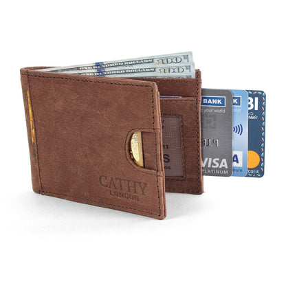 Brown Colour Bi-Fold Italian Leather Money Clip Card Holder/Slim Wallet (6 Cards + 1 ID Slot + Cash Compartment )