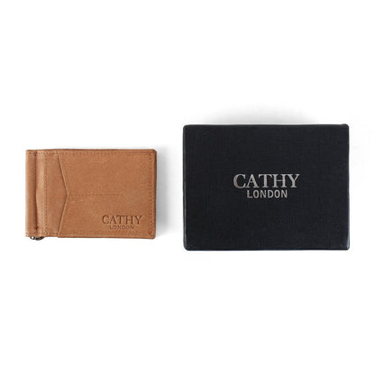 Brown Colour Bi-Fold Italian Leather Money Clip Card Holder/Slim Wallet (4 Cards + 1 ID Slot + Mone Clip )