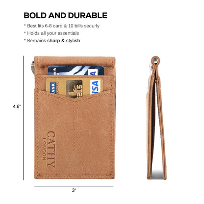 Brown Colour Bi-Fold Italian Leather Money Clip Card Holder/Slim Wallet (4 Cards + 1 ID Slot + Mone Clip )