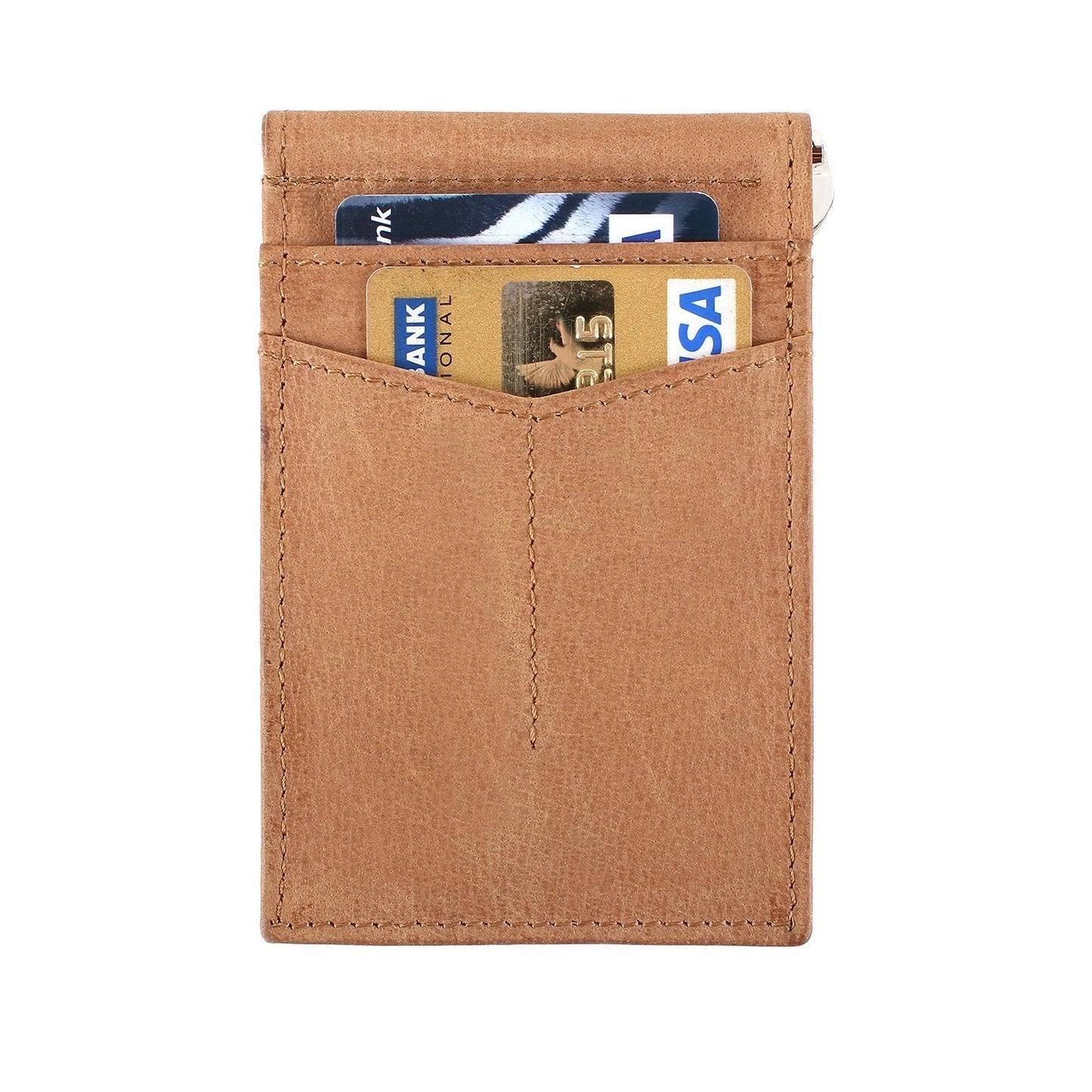 Brown Colour Bi-Fold Italian Leather Money Clip Card Holder/Slim Wallet (4 Cards + 1 ID Slot + Mone Clip )