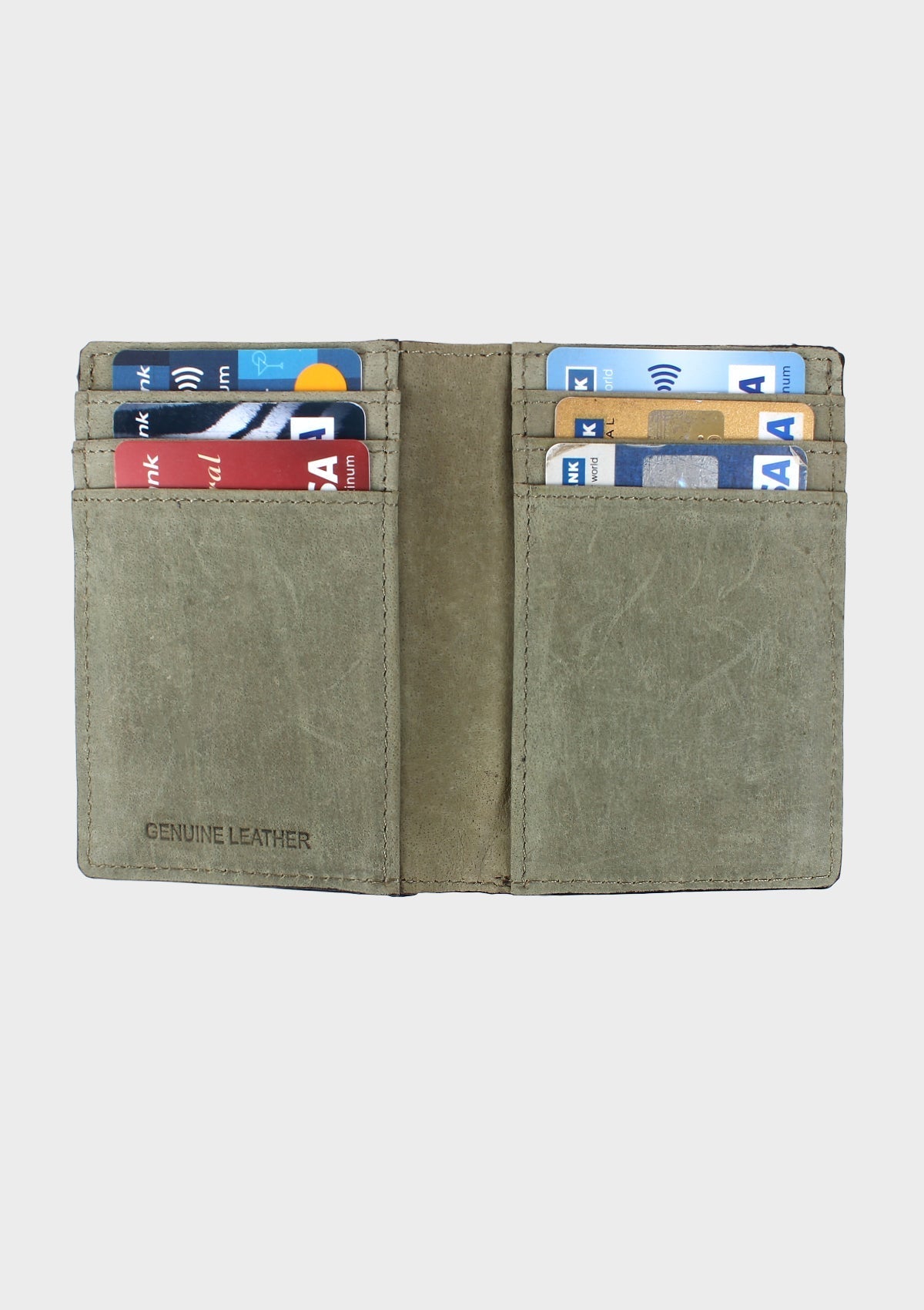 Olive Colour Bi-Fold Italian Leather Slim Wallet/Card Holder (9 Card Slot + 3 Hidden Compartment + 1 ID Slot + Cash Compartment)