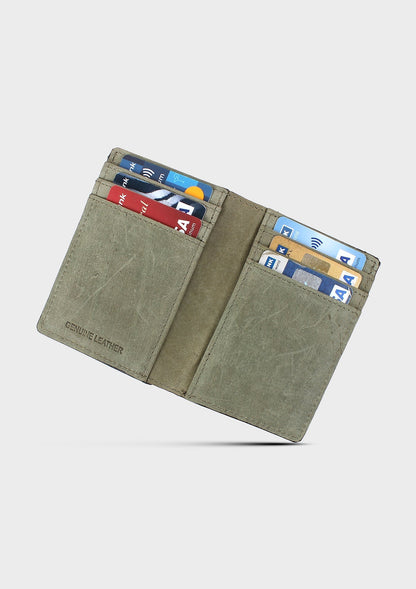 Olive Colour Bi-Fold Italian Leather Slim Wallet/Card Holder (9 Card Slot + 3 Hidden Compartment + 1 ID Slot + Cash Compartment)