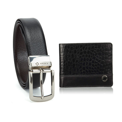 Cathy London Men's Wallet With Reversible Belt Combo Pack ( GIFT BOX INCLUDED )