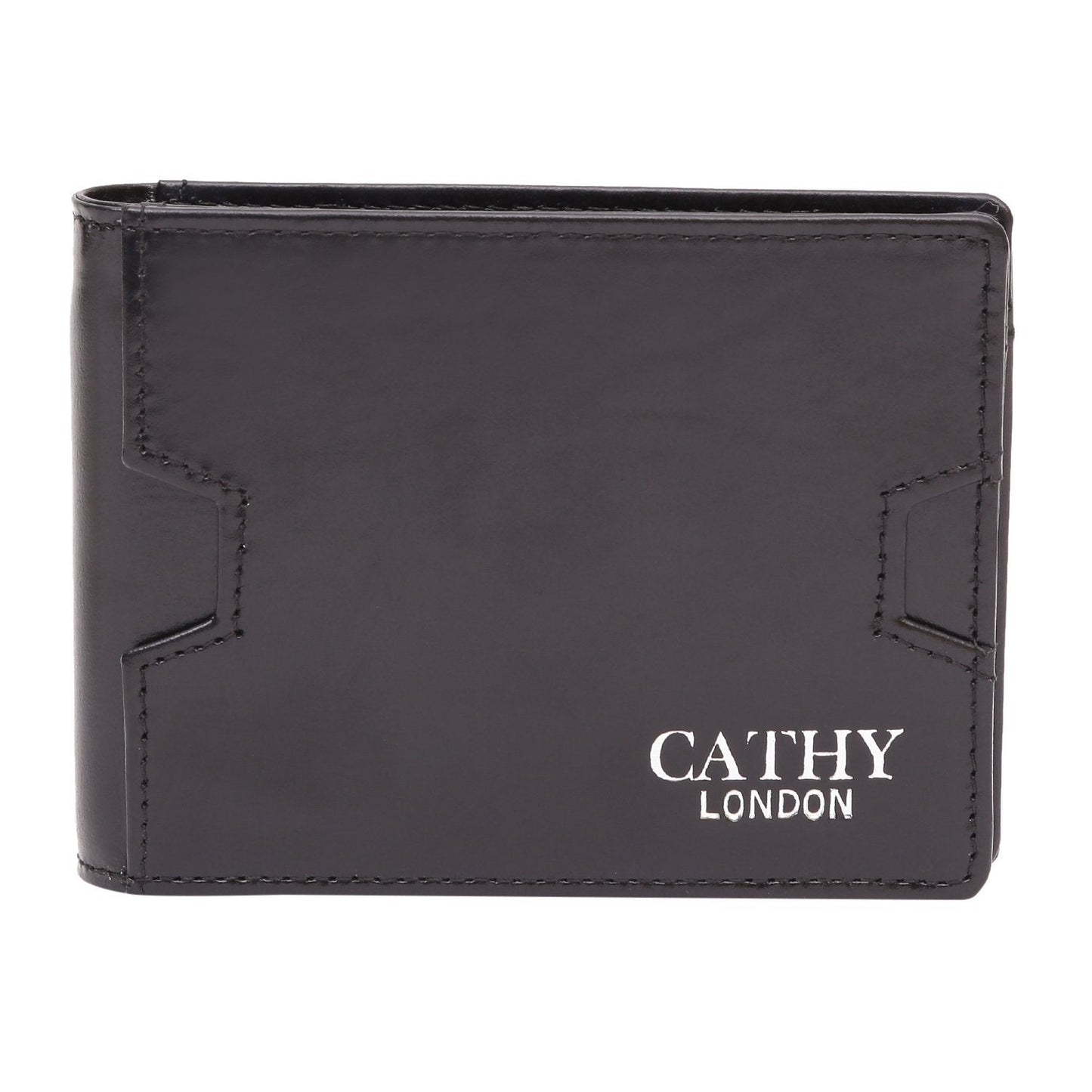 Black Colour Bi-Fold Italian Leather Money Clip Card Holder/Slim Wallet (9 Card Slot + Money Clip + Coin Pocket) Cathy London 