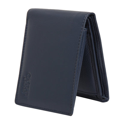 Blue Colour Bi-Fold Italian Leather Slim Wallet (8 Card Slot + 2 Hidden Compartment + 1 ID Slot + Coin Pocket + Cash Compartment) Cathy London 