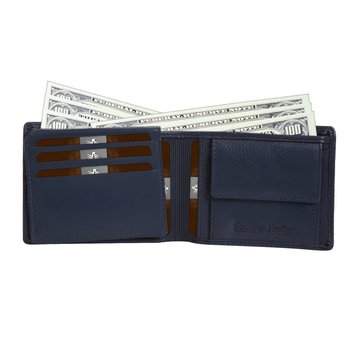 Blue Colour Bi-Fold Italian Leather Slim Wallet (8 Card Slot + 2 Hidden Compartment + 1 ID Slot + Coin Pocket + Cash Compartment) Cathy London 