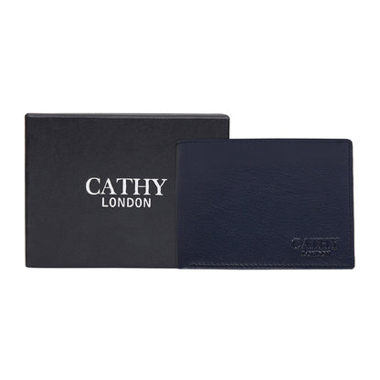 Blue Colour Bi-Fold Italian Leather Slim Wallet ( 8 Card Slot + 2 ID Slot + 2 Hidden Compartment + Cash Compartment) Cathy London 