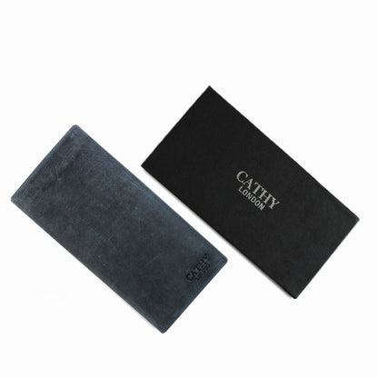 Blue Colour Italian Leather Long Wallet/Card Holder for Men & Woman (12 Card Slot + 1 ID Slot + Cash Compartment) Cathy London 